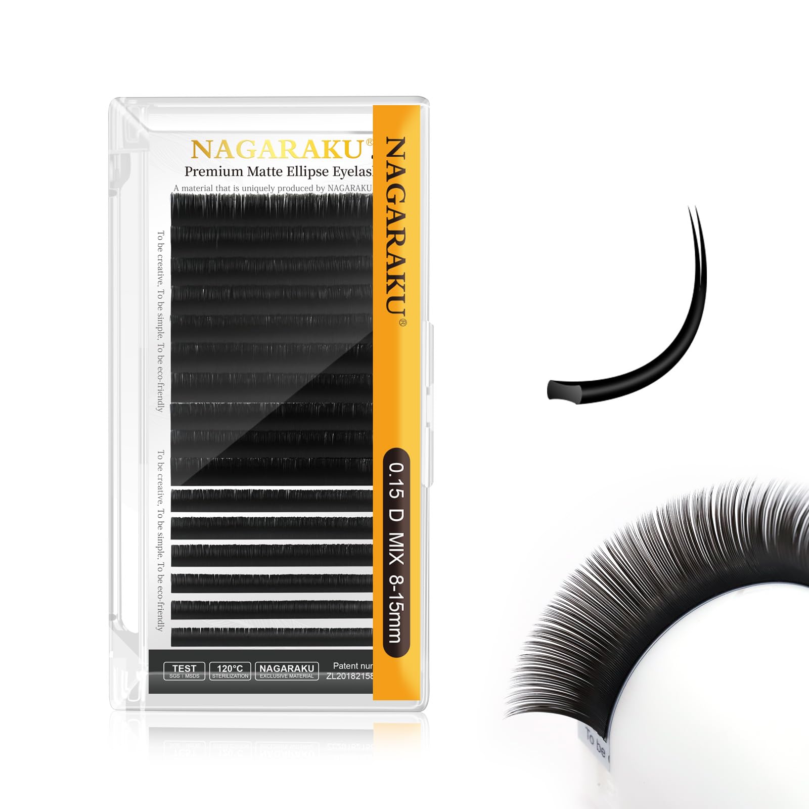 NAGARAKU Double Tips Ellipse Eyelash Extensions Lighter Thinner Flat Split Tips Individual Lash 0.15mm D curl 8-15mm Mix Tray Matte Black Faux Mink