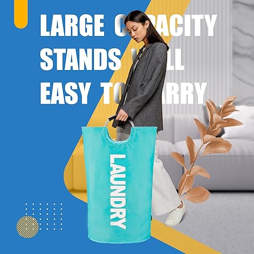 Miniatura 3 de Caroeas Cesta de lavandería de 90 L (13 colores), cesta de lavandería impermeable, bolsa de lavandería con asas acolchadas, cesta de ropa de pie
