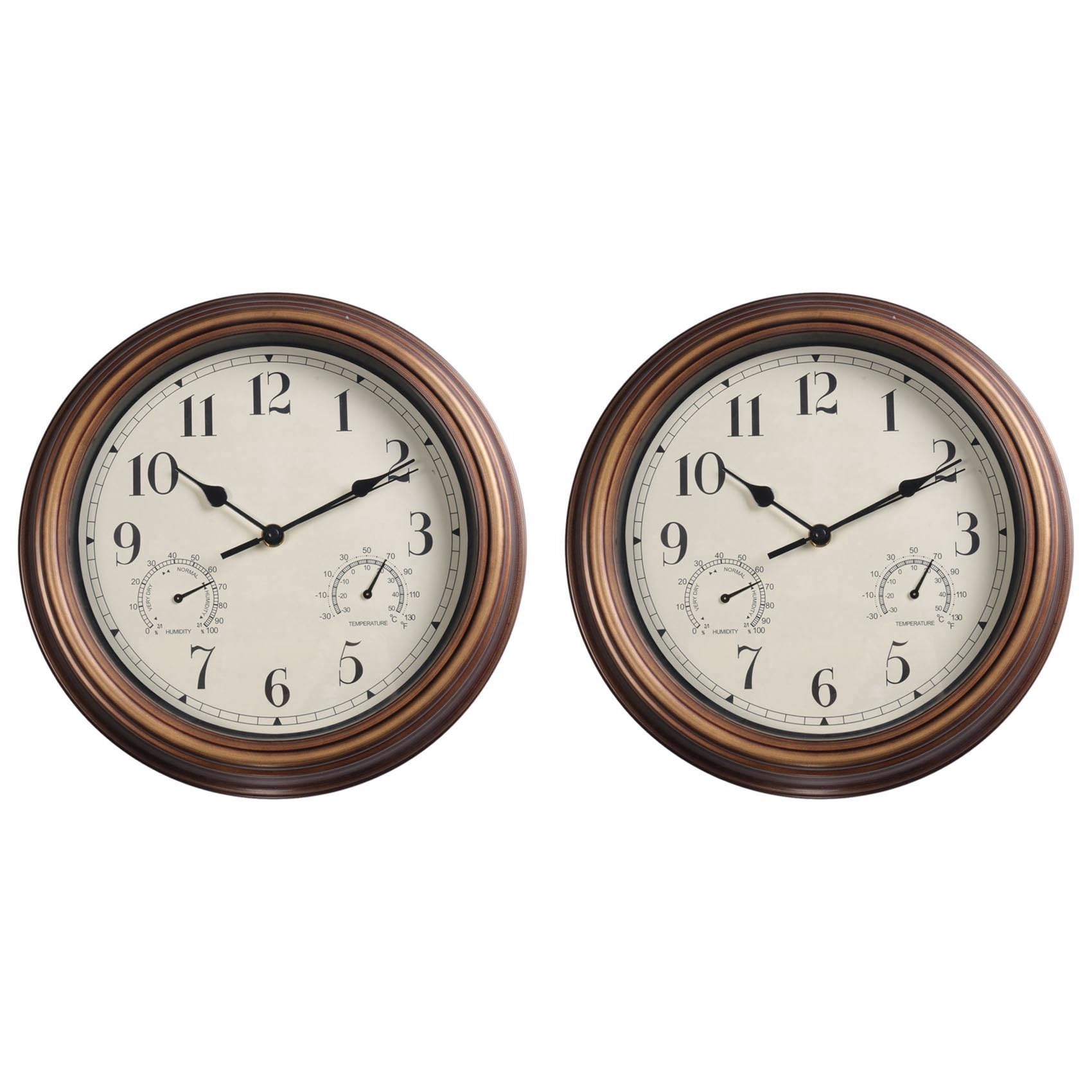Hndhbfgrt 2pcs 12inch Wall Clock,Retro Waterproof Clock with Displays Thermometer&Hygrometer,Noise-Free Clock for Indoor/Outdoor