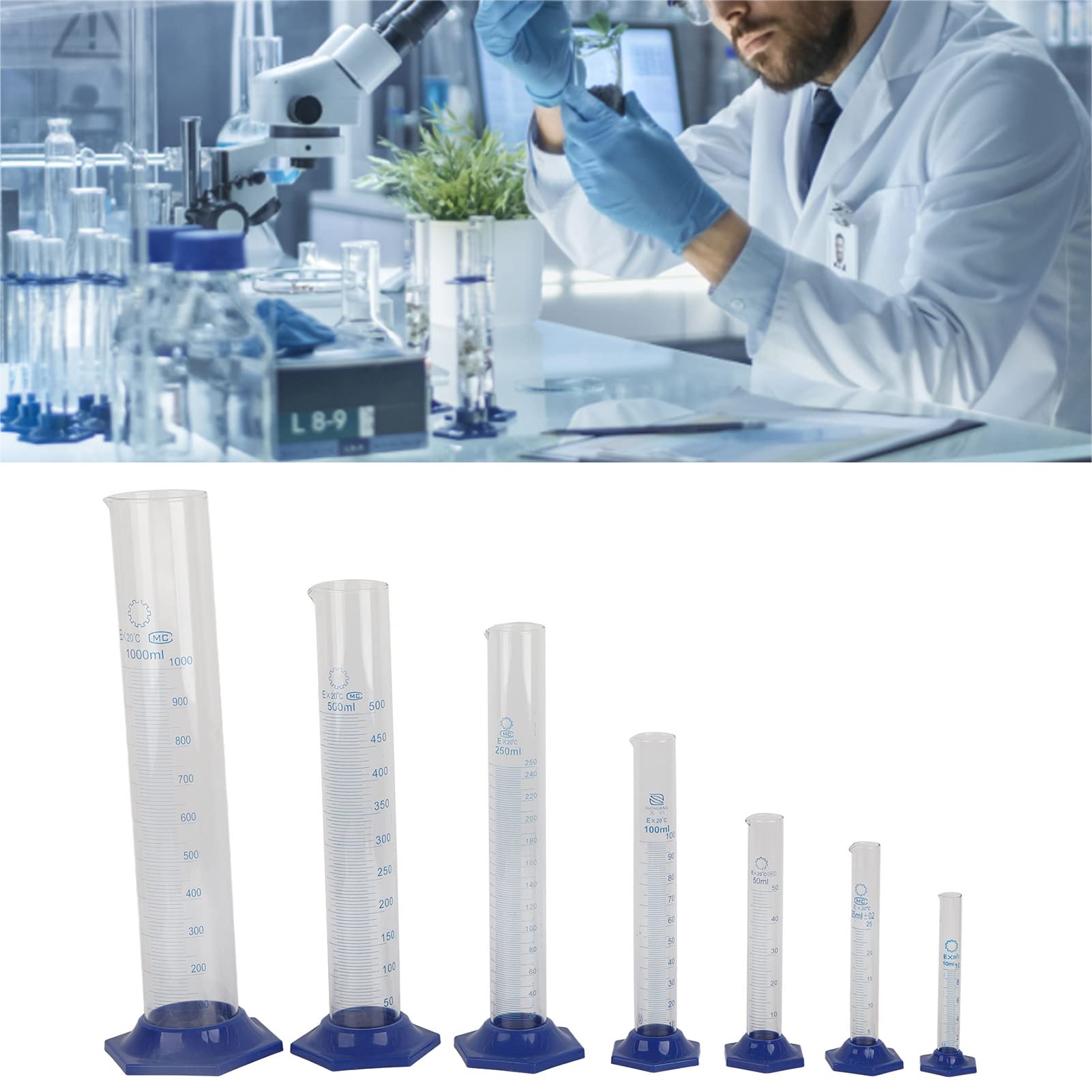 Cylindre gradué, Cylindre en Verre 7 Pièces Cylindre de Mesure D'expérience Cylindre gradué en Verre Borosilicate Ustensiles de Laboratoire
