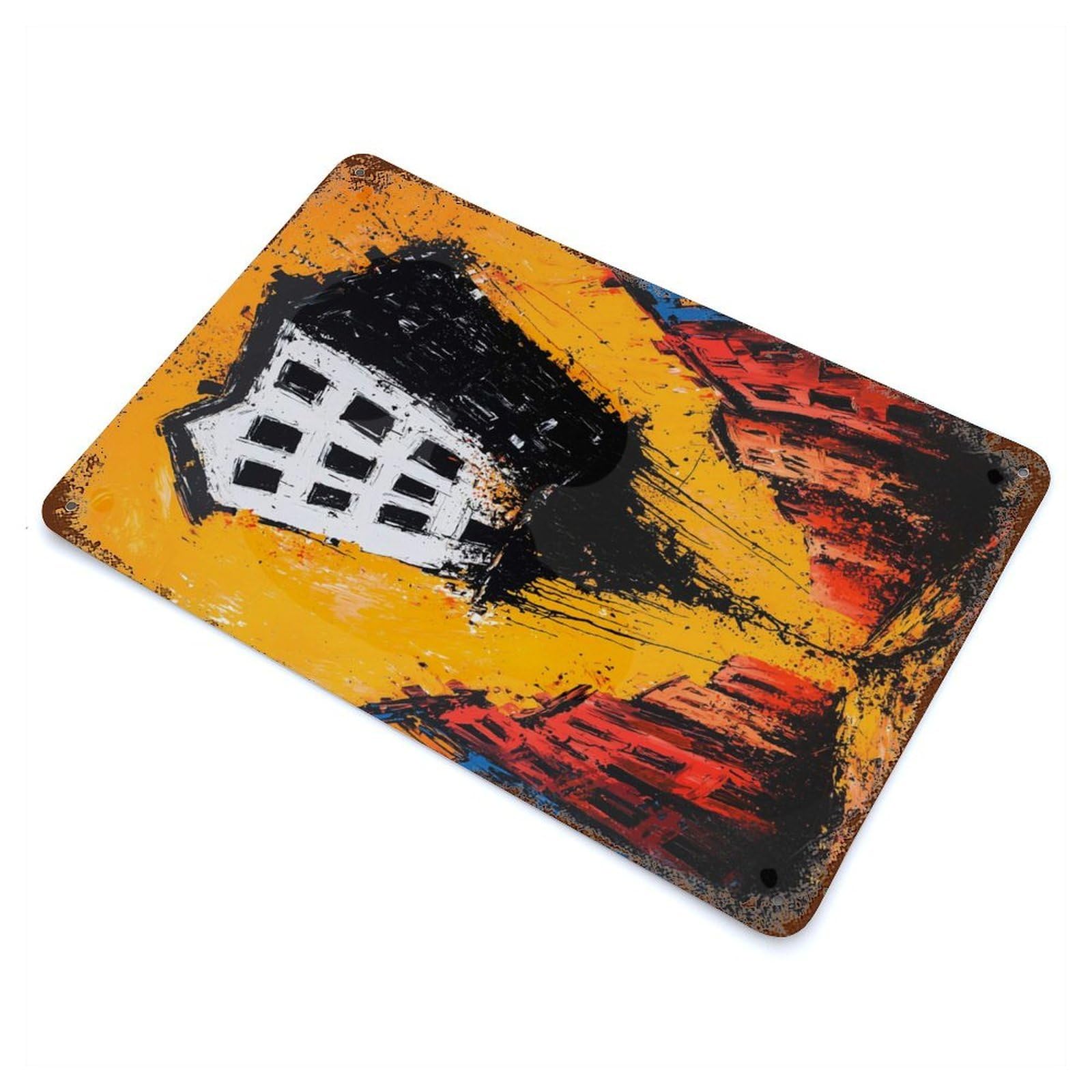 Rust Effect The Floating Abyss – Expressionist Surreal Cityscape Rusty Metal Tin Sign 11.8"x7.9", Old School Wall Decor for Pub, Kitchen And Man Cave Decor