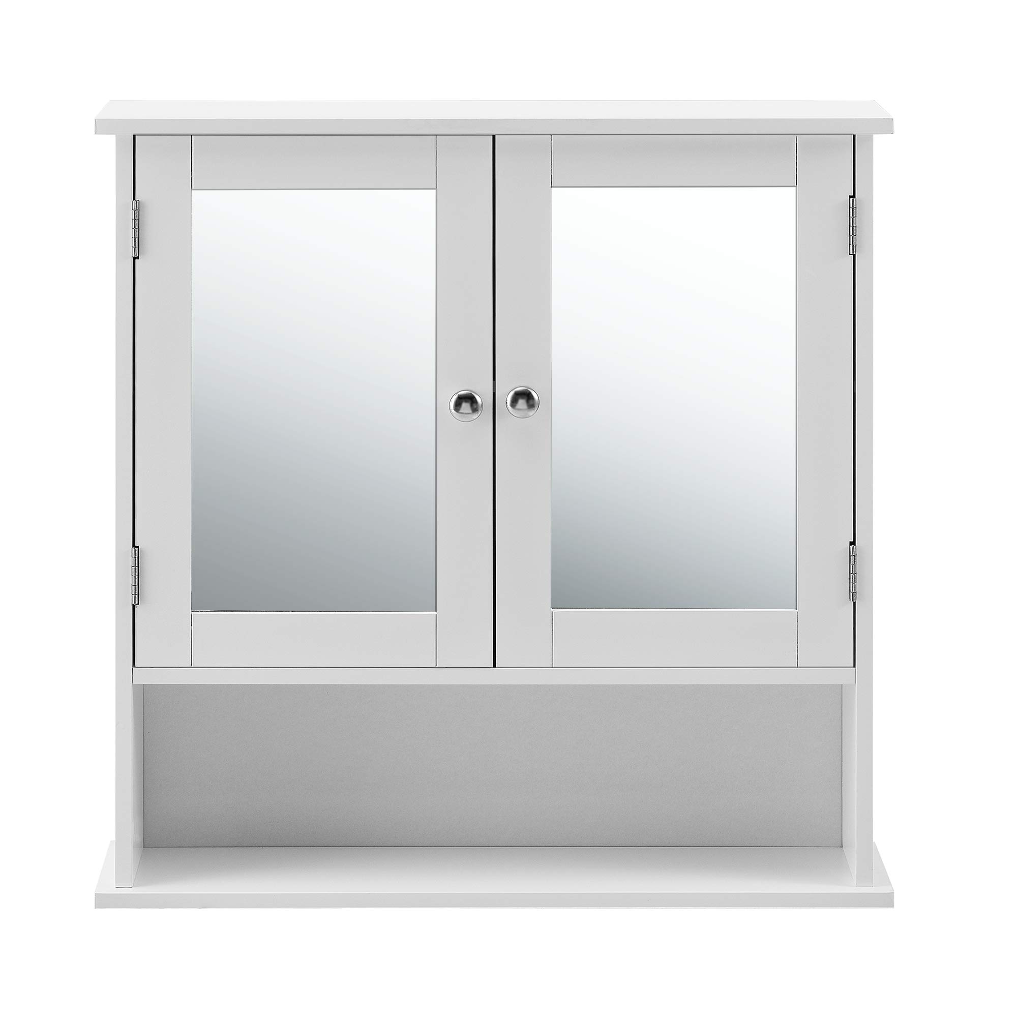 [en.casa] Armoire de Salle de Bain Vintage avec Miroir Meuble de Salle de Bain avec Porte 3 Surface de Stockage MDF laqué 58 x 56 x 13 cm Blanc