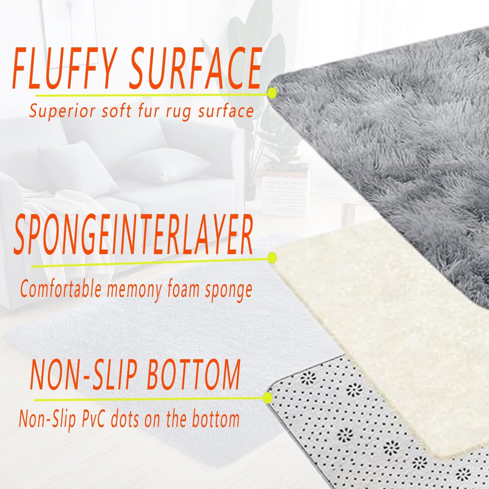 Amazon | カーペット ラグ 155 x 90 cm 洗える滑り止め付 シャギーラグ