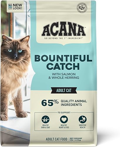 ACANA Comida seca para gatos Bountiful Catch Salmón, Bagón de Bacalao y Arenque, bolsa de 4 libras