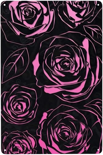 Metal Tin Sign Black Pink Rose Metal Sign Suitable For Home Garden Kitchen Bar Cafe Restaurant Retro Wall Decor 8x12in