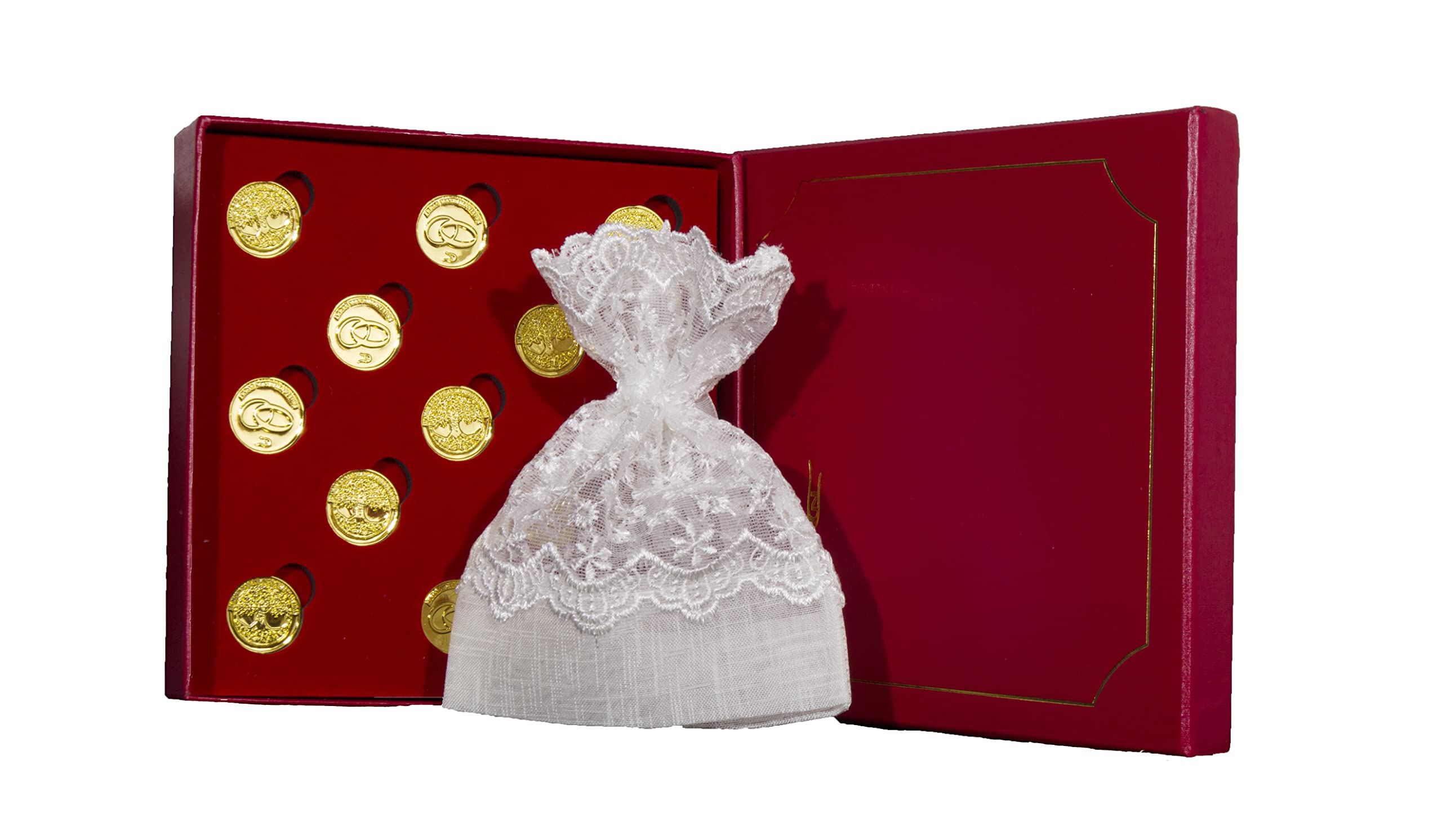 DOCOLASTRA Arras de la Vida © en Color Dorado con Estuche y saquito de satén en Blanco Roto, Incluido, para Todas Las Bodas y Enlaces.