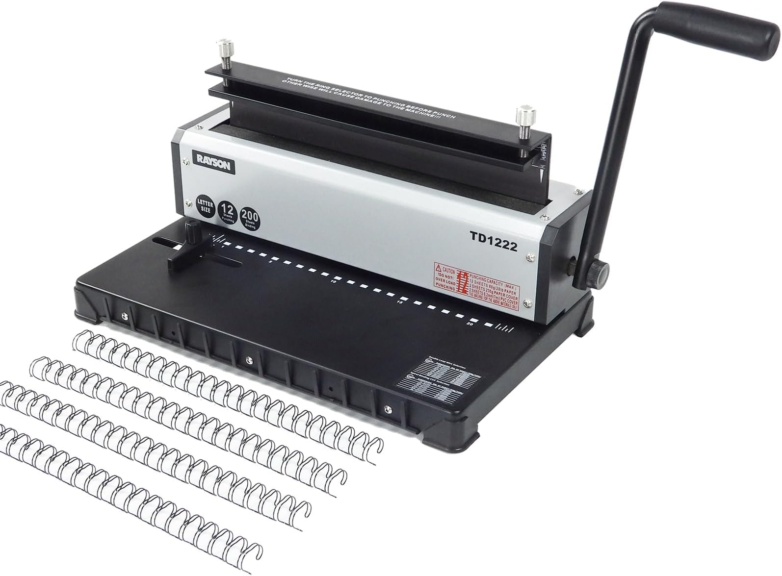 TD1222 Wire Binding Machine - 2:1 Pitch, Rectangular Holes, 220 Sheet Binding / 12 Sheet Punching Capacity