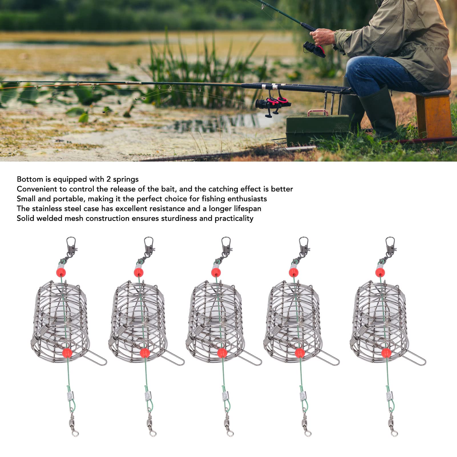 Lot De 2 Cages à Appâts Ressort 50g – Fil Tressé + Acier Carbone, Pêche Carpe, Brochet, Bar