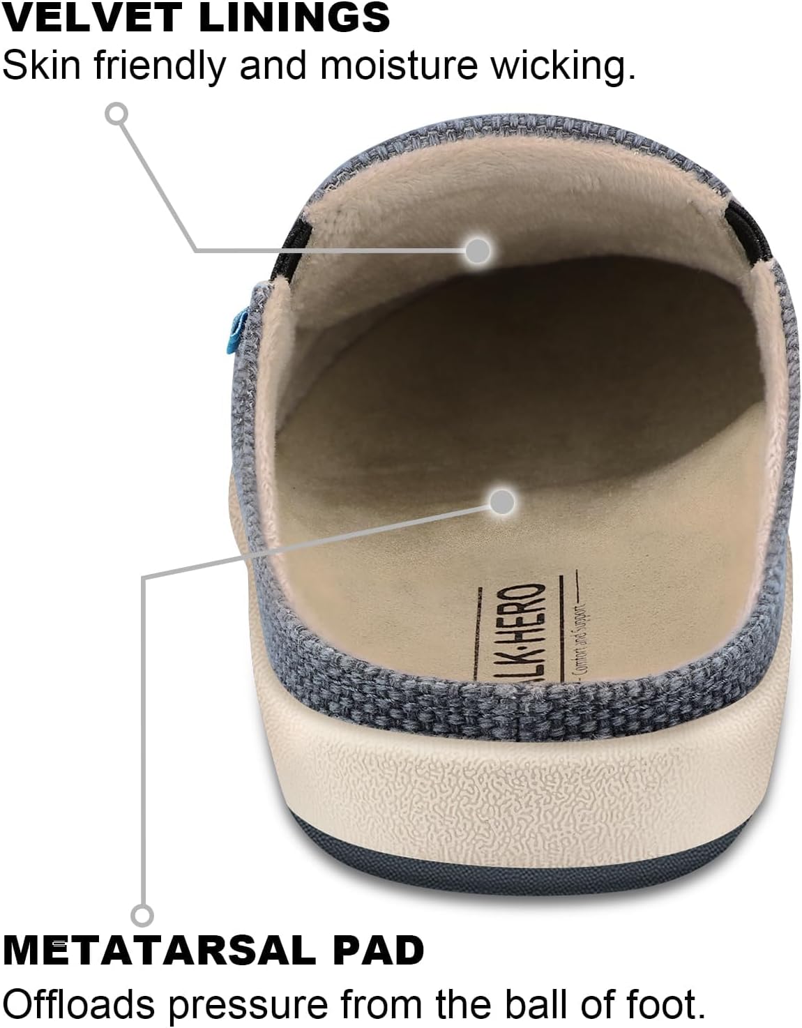 Womens Slippers with Arch Support, Walkhero House Orthopedic Slippers for Women with Suede Insole and Velvet Lining, Slip on Clog Indoor Outdoor House Shoes with Anti-Skid Rubber Sole - Image 4