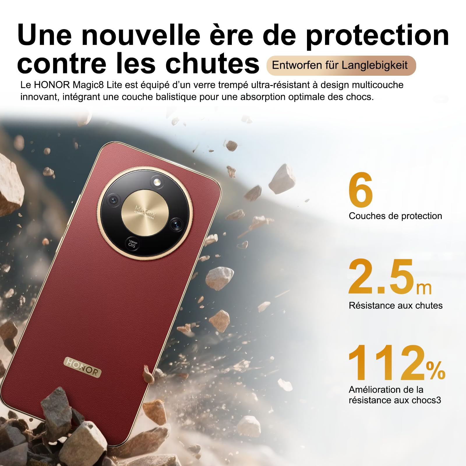 HONOR Magic8 Lite Smartphone, écran AMOLED 6,79" 120hz, IP68/IP69K, 8+512 Go, 7500 mAh Telephone Portable, 108MP avec OIS,Débloqué 5G Double SIM (Reddish Brown