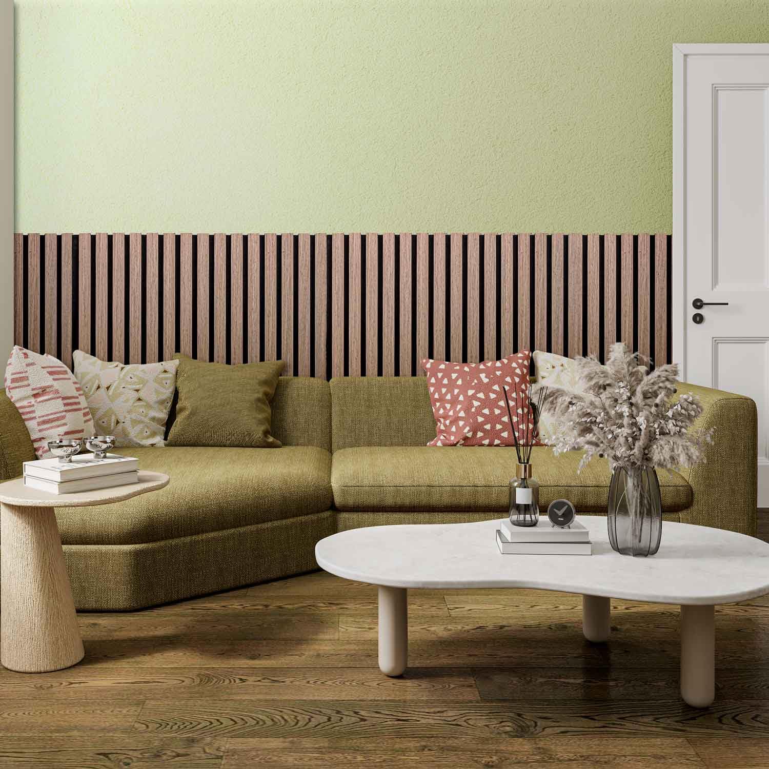 Beethoven - Set di 4 pannelli fonoassorbenti decorativi in legno 150x60 cm, superficie totale 3,6 mq, marrone chiaro
