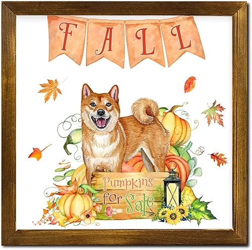 Fall Pumpkins Sale with American Bully Dog Framed Wood Signs Harvest with Pumpkin Wooden Plaque Classic Wood Wall Hanging Decor for Bedroom Living