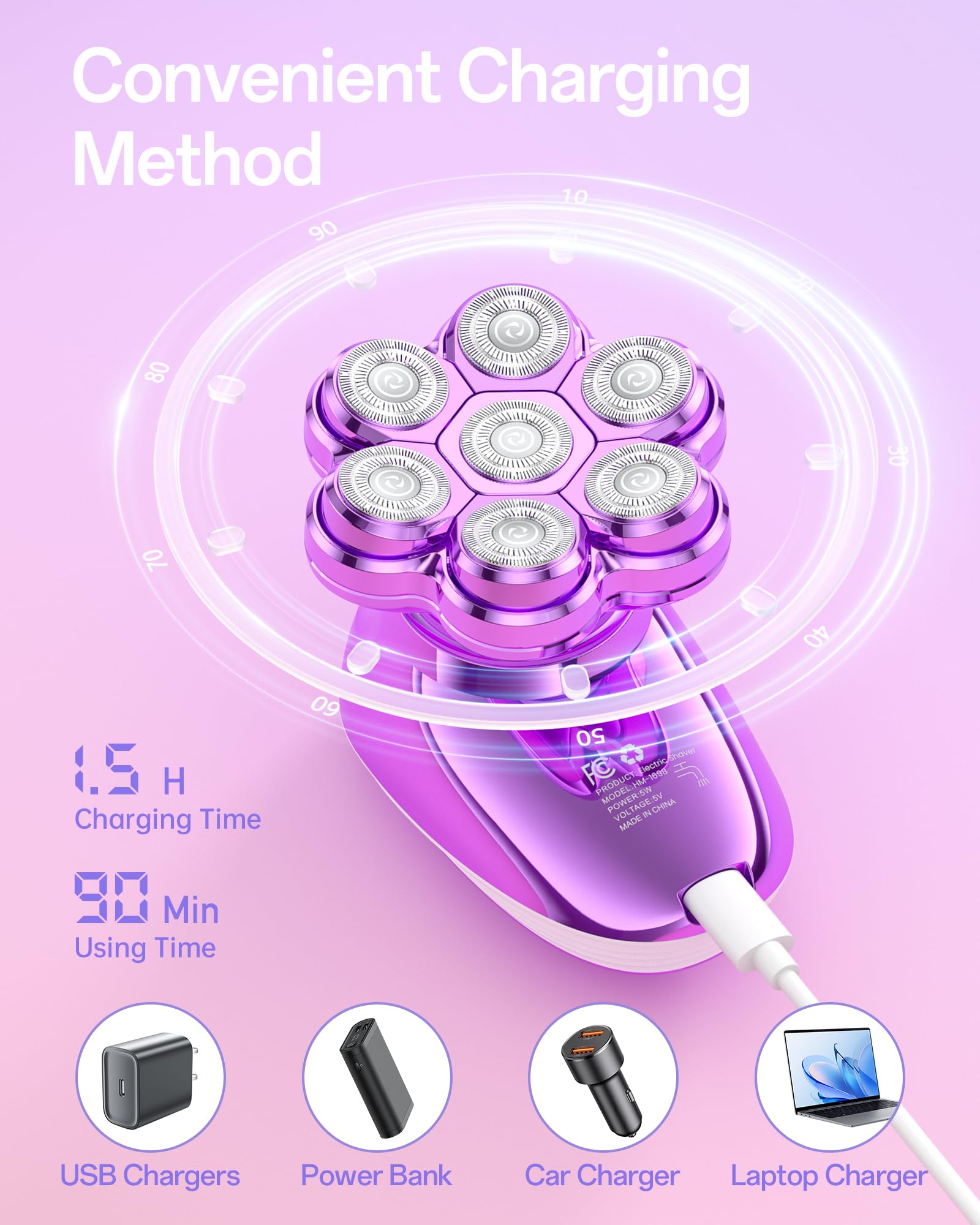 Maquinilla de afeitar eléctrica 5 en 1 para mujer, cabezales magnéticos 7D, afeitadora de cuerpo completo, impermeable, húmedo y seco con pantalla LED, recortadora de bikini recargable para axilas