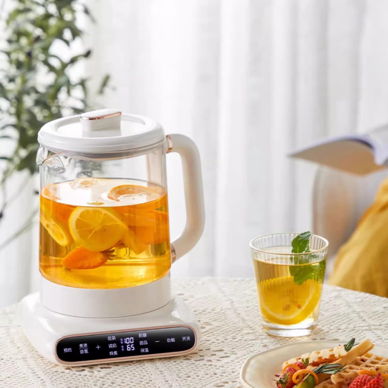 Bollitore Elettrico, Bollitore da tè Portatile da 1,5 L, Scalda tè con Acqua Calda Bollente in Vetro in Acciaio Inossidabile Touch Screen Intelligente, 6 Opzioni di Cottura Bollitore da tè Nutriente