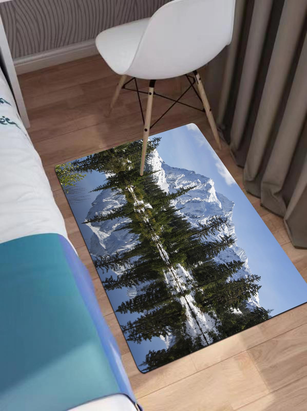 OHAGS Microfiber Soft Bath Mat,Non-slip Bathroom Mats,Machine-washable Shower Water Absorbent Bath Rug Durable,Mountain Forest Lake, Pines and Snowy Landscape with Crystal Lake Nature Photo,24x35 in