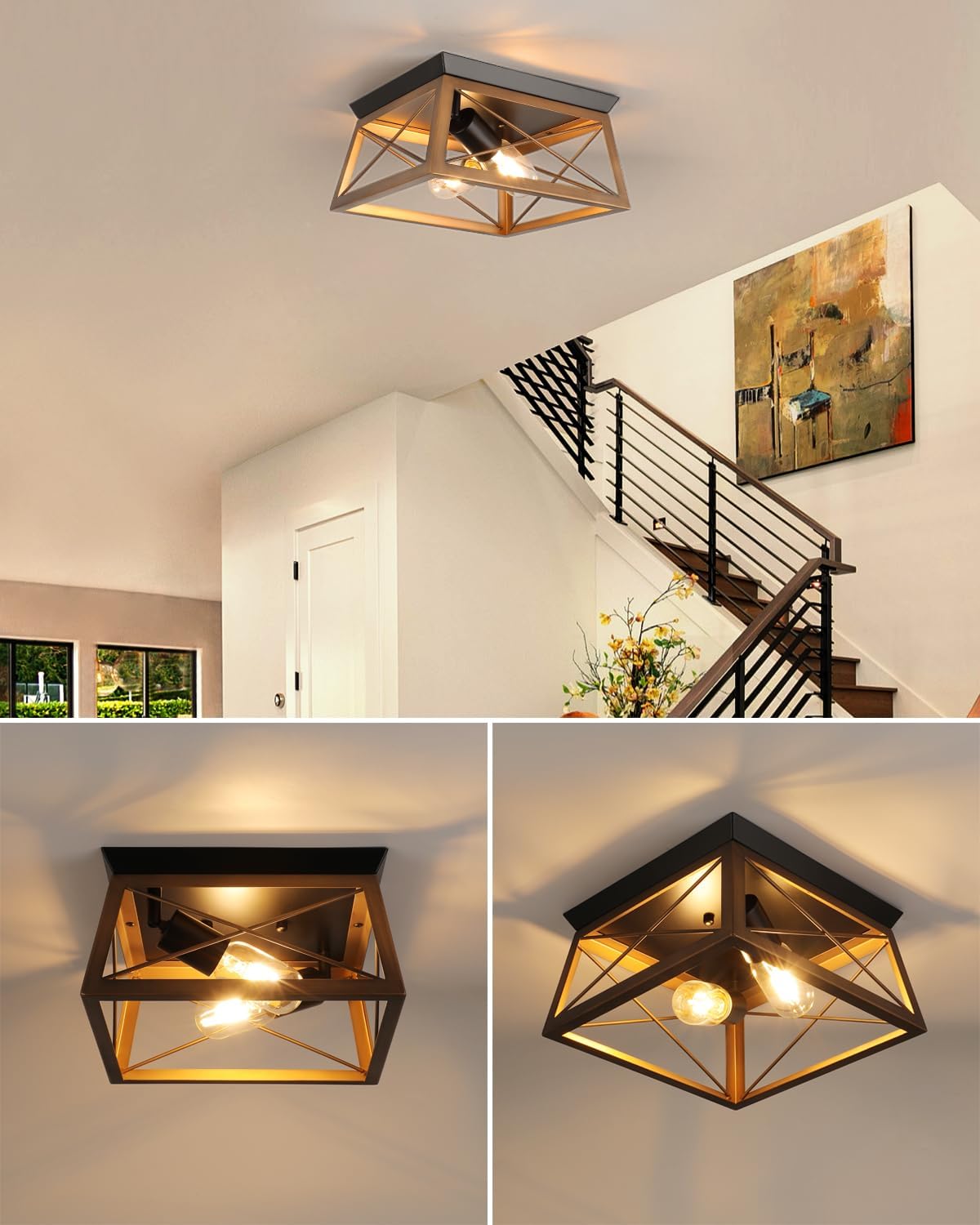 Farmhouse Flush Mount Ceiling Light Bronze Rustic Ceiling Light Fixtures 2-Light Industrial Vintage Kitchen Lights Ceiling for Hallway Foyer Entryway Dining Room Porch Living Room Laundry