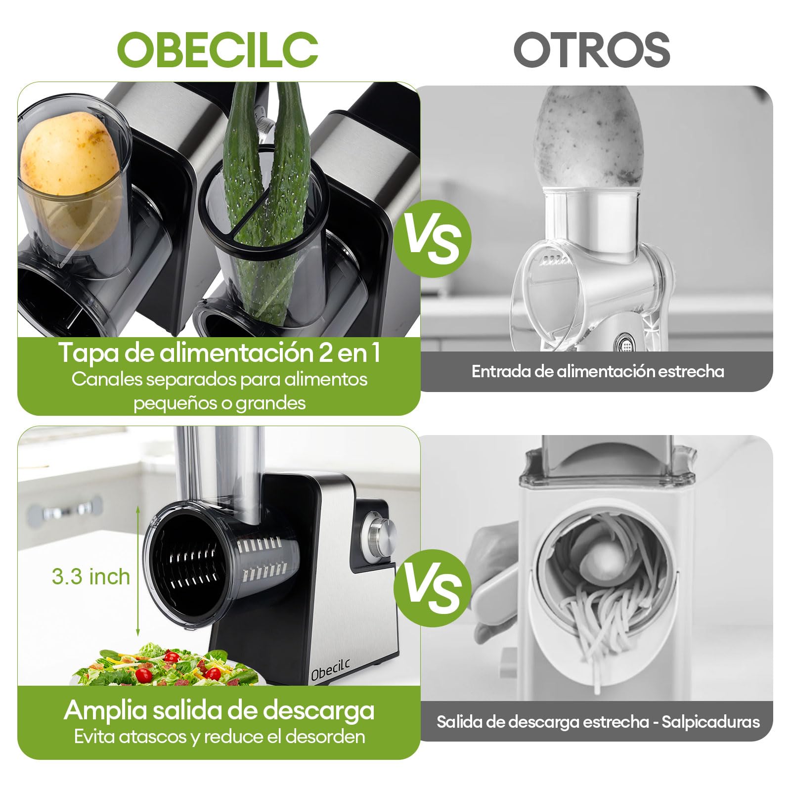 Rallador de queso eléctrico con 7 cuchillas de acero inoxidable para cortar rallador y triturar verduras frutas y nueces con un solo toque