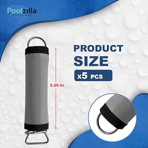Miniatura 2 de Poolzilla Paquete de 5 fundas de resorte para piscina, fundas de resorte grises con gancho y bucle para una fácil instalación, hechas de lona de PVC