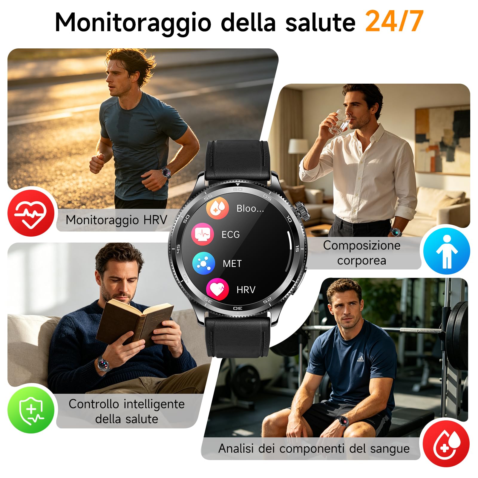 2026 Nuovo AI-GPT Smartwatch Uomo Con ECG/HRV/BMI/Pulsante SOS,Nero
