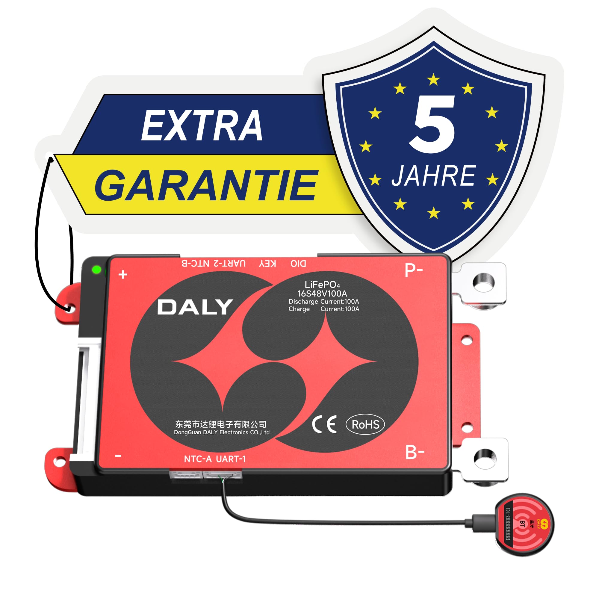 DALY BMS 48V 16S 100A LiFePO4 – Smart Bluetooth Batterieschutzplatine für 48 Volt Lithium Batteriepack Energiespeicherung für Privathaushalte Golfwagen