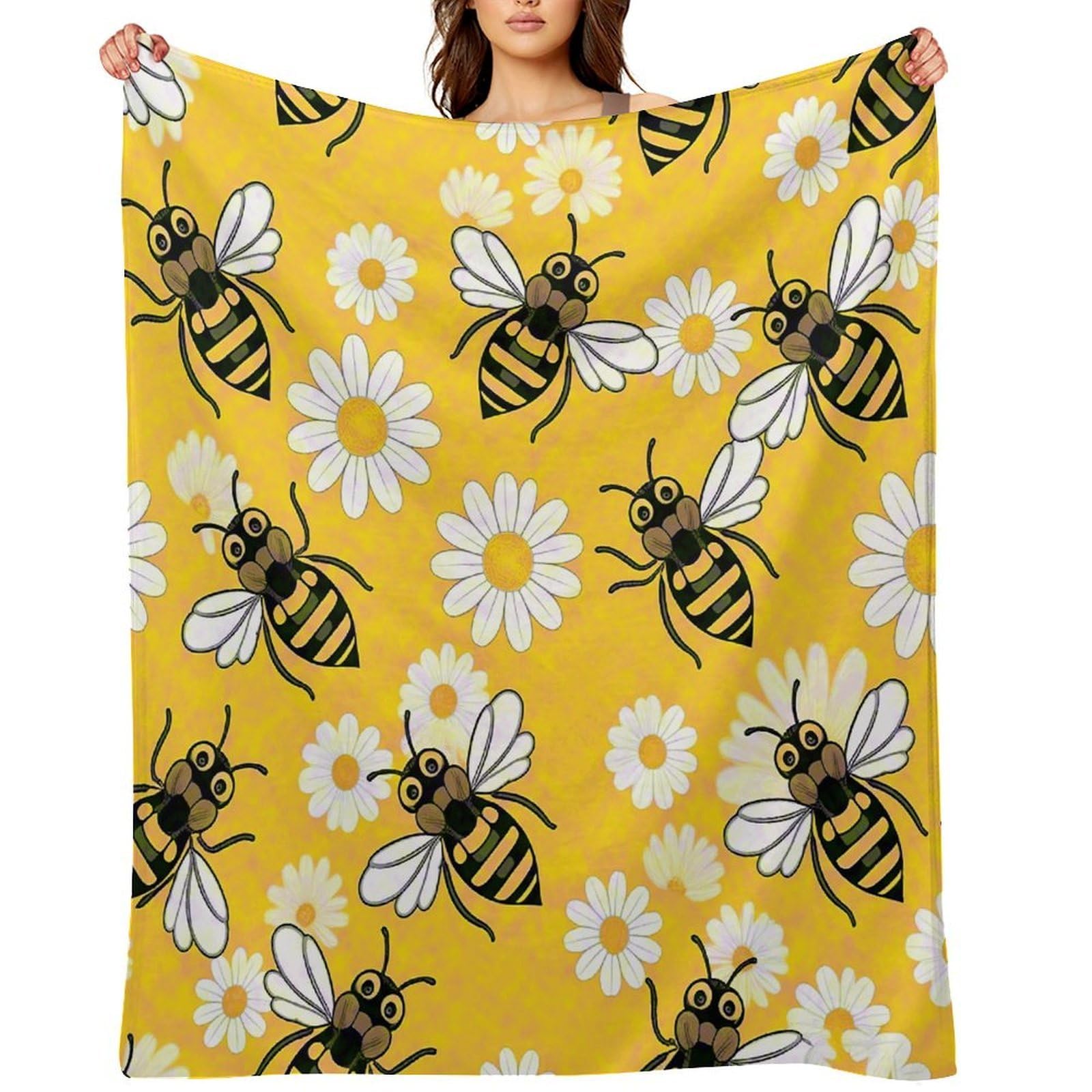 Bee Daisy Pattern Throw Blanket for Couch and Bed Super Soft Warm Lightweight Throw Blankets Cozy Fuzzy Flannel Blanket Personalized Decorative Blankets for Sofa Decor 50"x60"