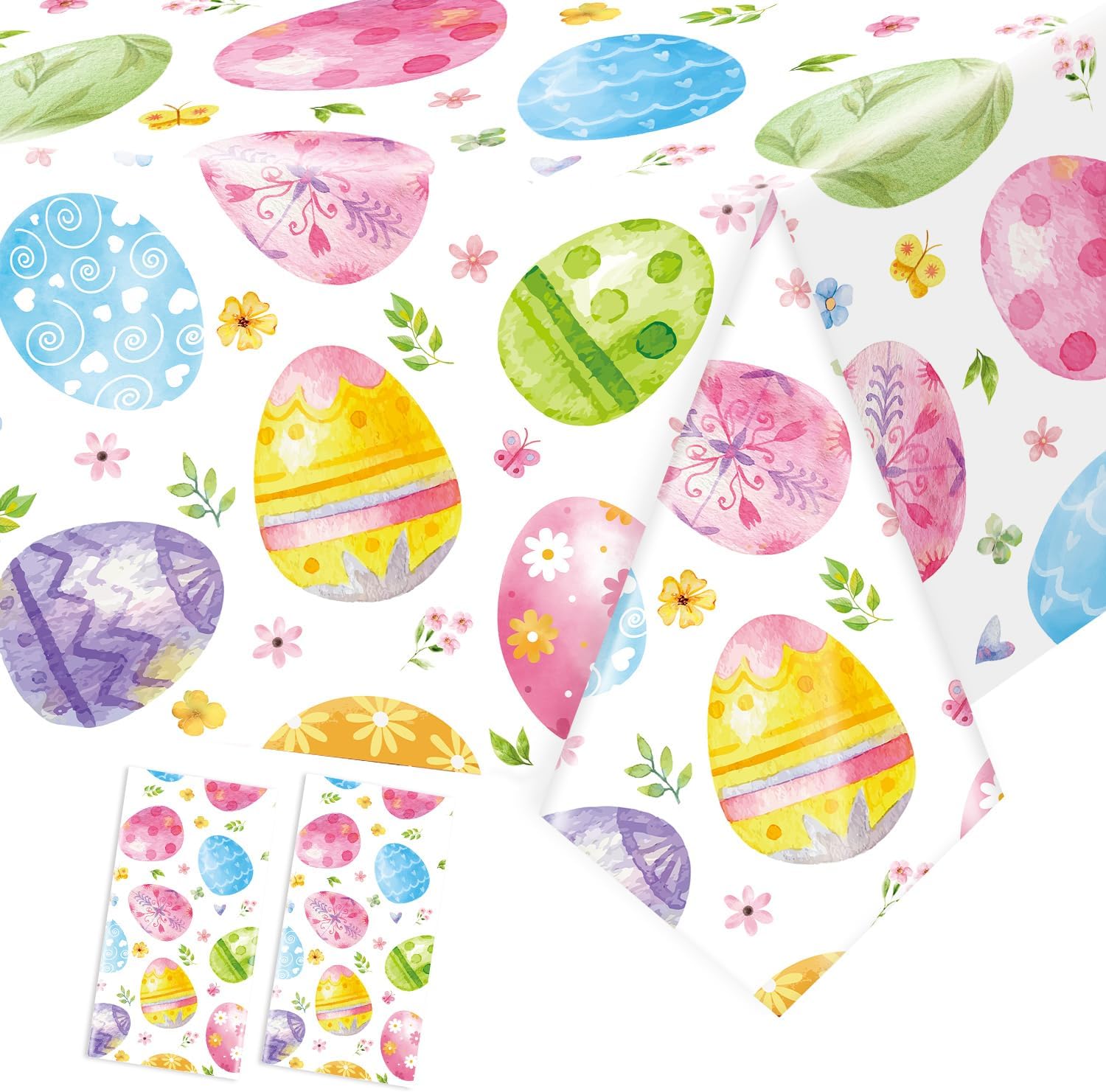 2Pcs Easter Eggs Tablecloth Easter Party Decorations Watercolor Easter Egg Tablecover Waterproof Plastic Rectangular Colorful Eggs Table Cloth for Easter, Birthday, Baby Shower, Spring Tea Party