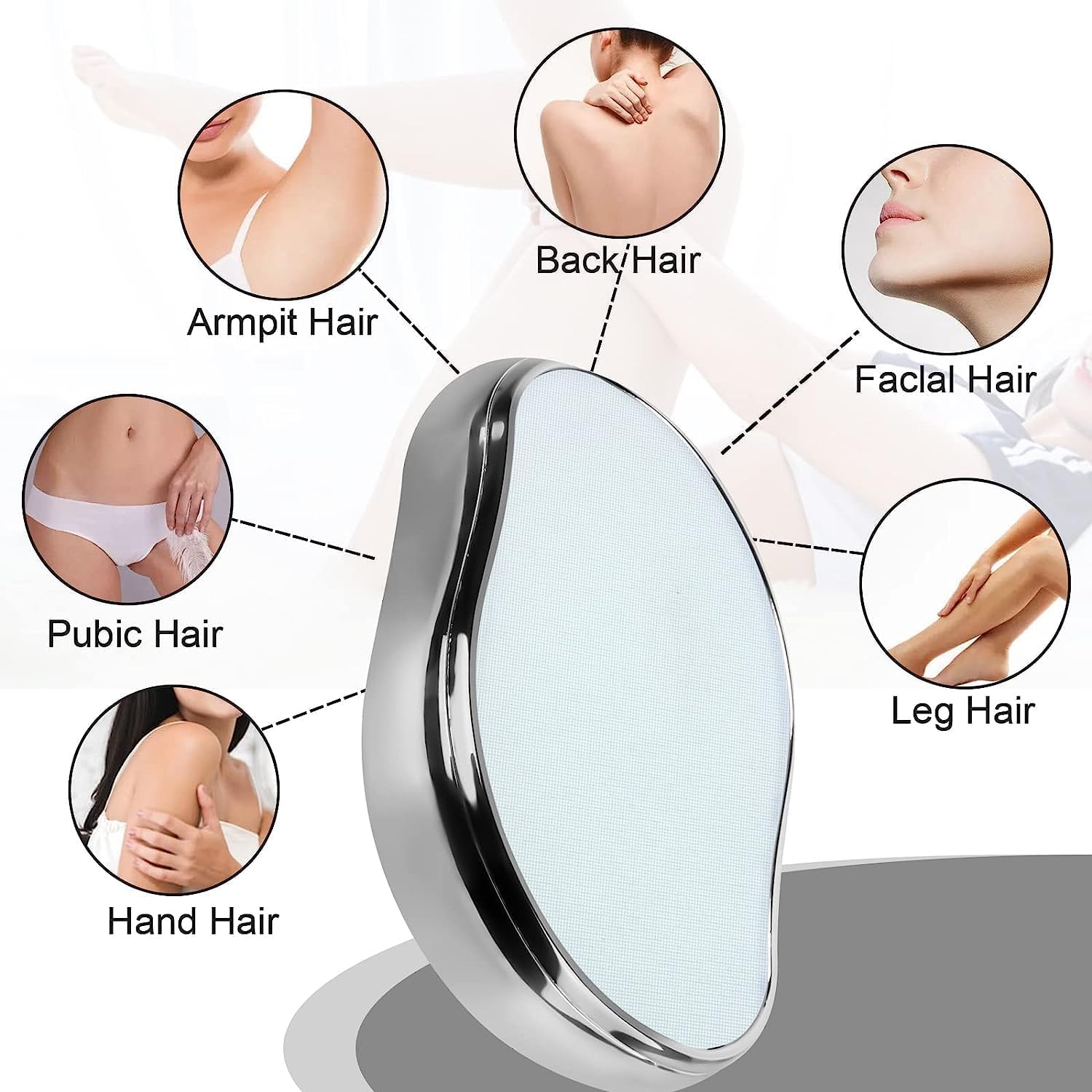 Bleame - Gomma per capelli da donna, per rimozione esfoliante indolore, riutilizzabile, per braccia e gambe (argento)