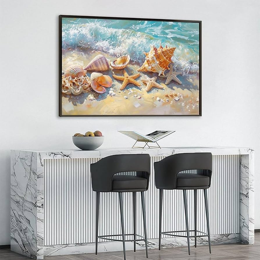 Amazon.co.jp: 絵画 浜辺の貝殻 アートパネル ポスター 美しい海の景色