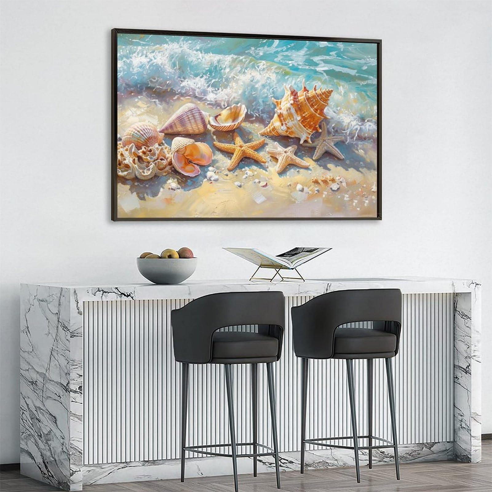 Amazon.co.jp: 絵画 浜辺の貝殻 アートパネル ポスター 美しい海の景色