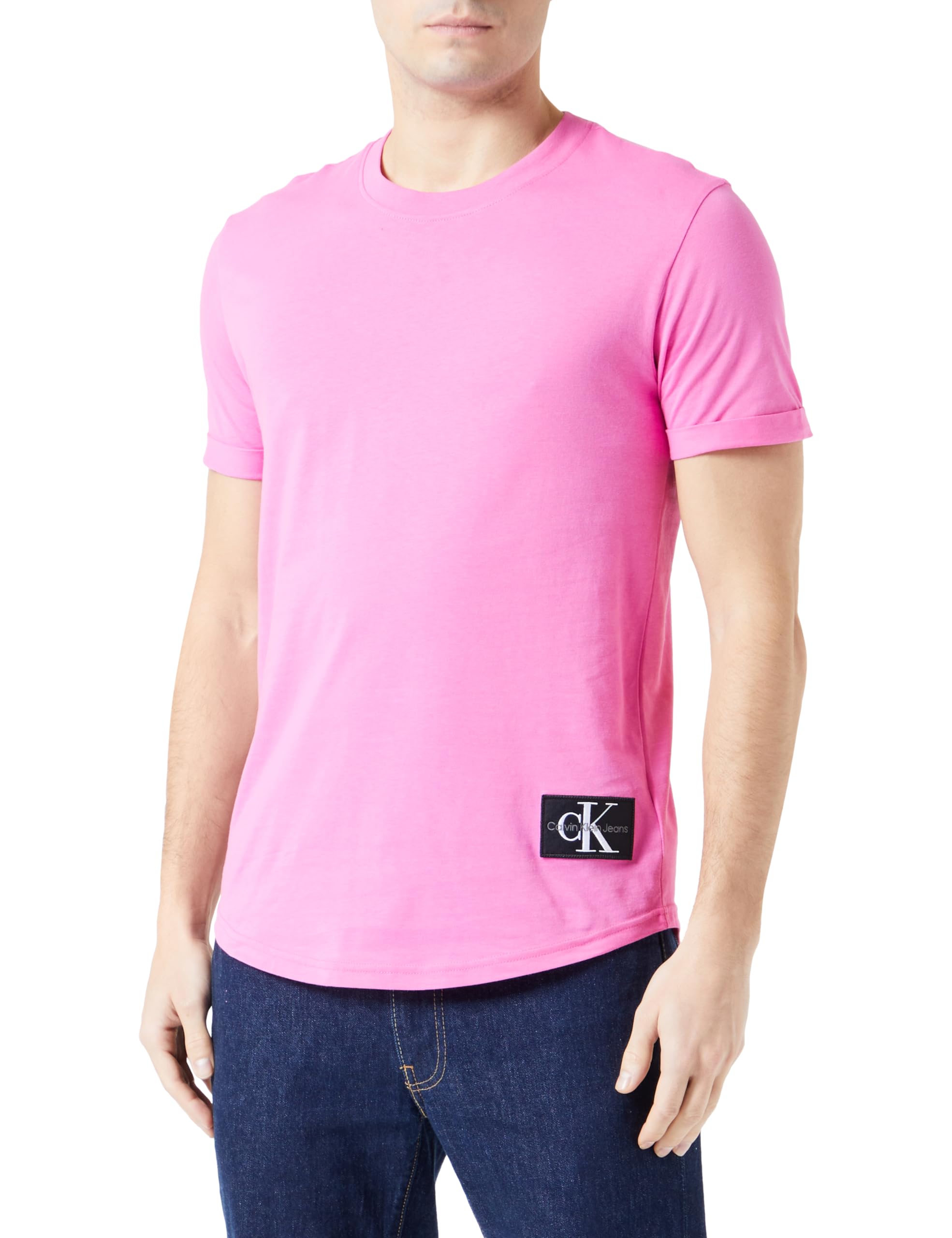 Calvin Klein Jeans Camiseta de Manga Corta para Hombre Badge Turn Up Sleeve Cuello Redondo