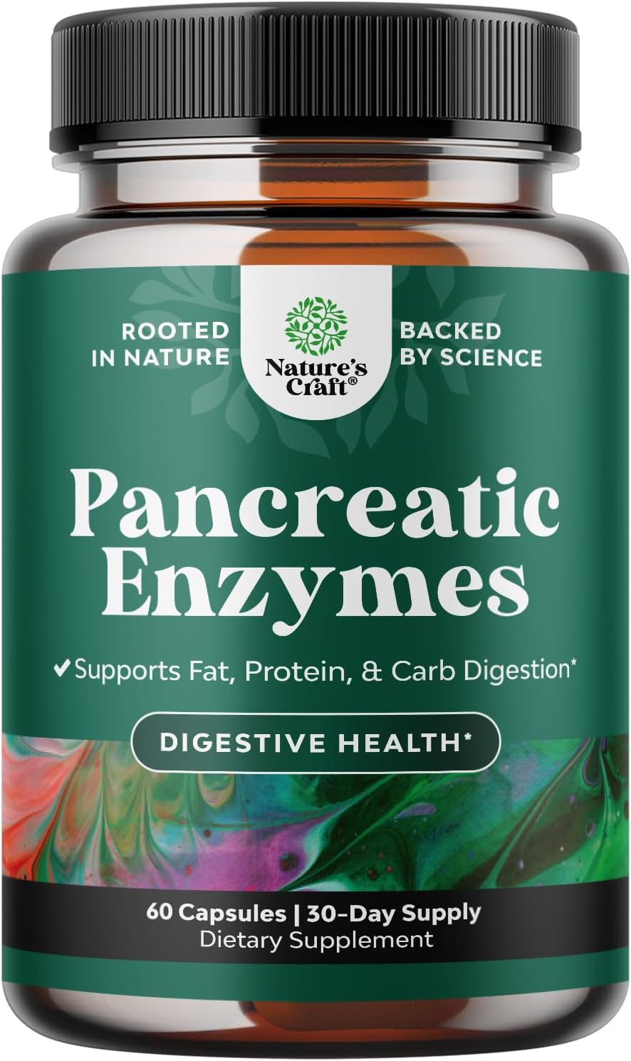 Pancreatin Digestive Enzymes Digestion for Gut Health - Pancreatic Digestive Enzymes for Women & Men with Protease, Lipase & Amylase - Bloating, Stomach Health, Fat, Carb & Protein - 60 Count