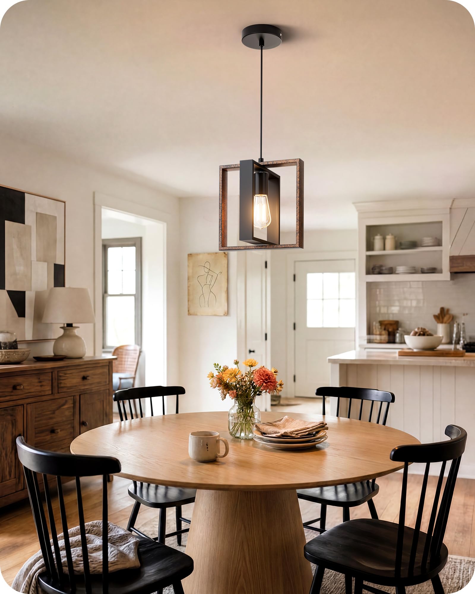 EDISHINE Suspension Luminaire, Design Cadre Carré, Style Maison de Campagne