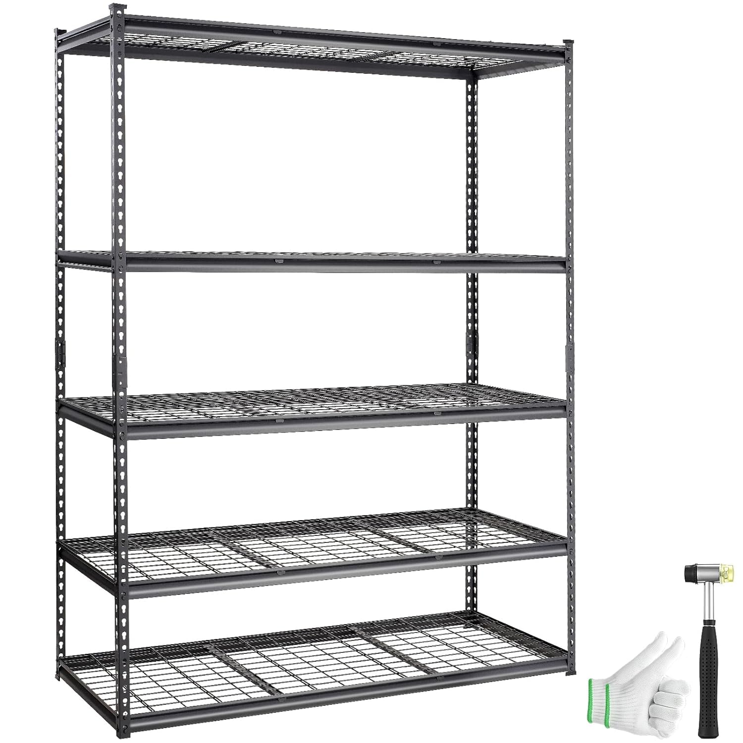 VEVOR Storage Shelving Unit, 5-Tier Adjustable, 2000 lbs Capacity, Heavy Duty Garage Shelves Metal Organizer Wire Rack, Black, 60" L x 24" W x 78" H for Kitchen Pantry Basement Bathroom Laundry Closet