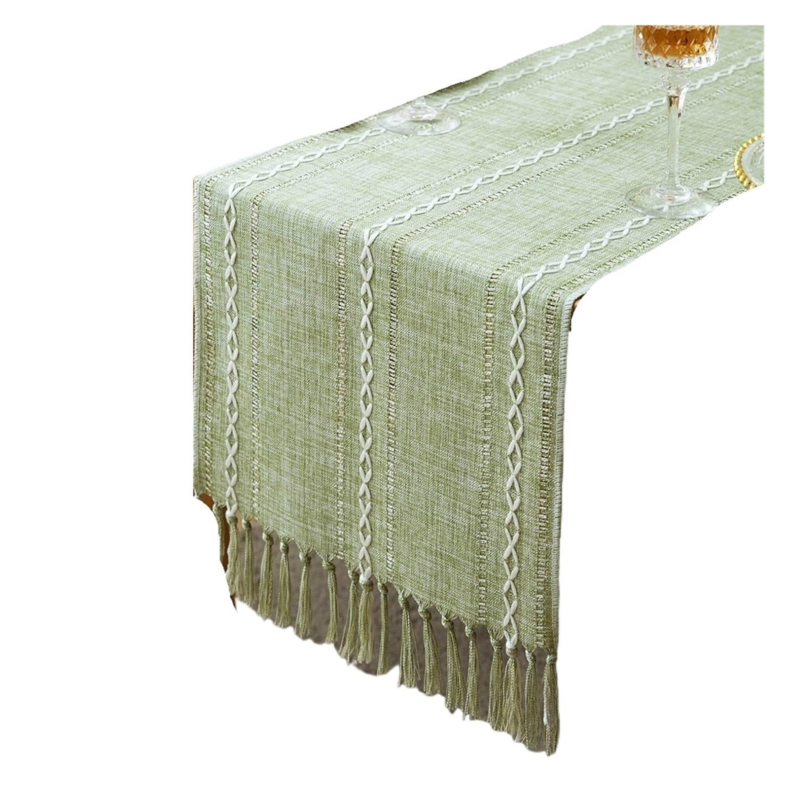 Linen Table Runner Farmhouse Rustic Piano Cover With Tassels For Dining Kitchen Coffee Party Dresser Home Decor For Home Party Decor(Green,35x270cm)