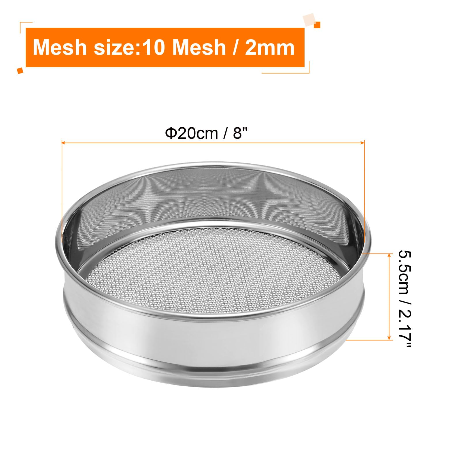PATIKIL Tamiz De Laboratorio De 10 Mallas, Tamiz De Prueba De 8" De Diámetro Tela De Alambre De Acero Inoxidable 304 (2mm) Para Laboratorio Industrial