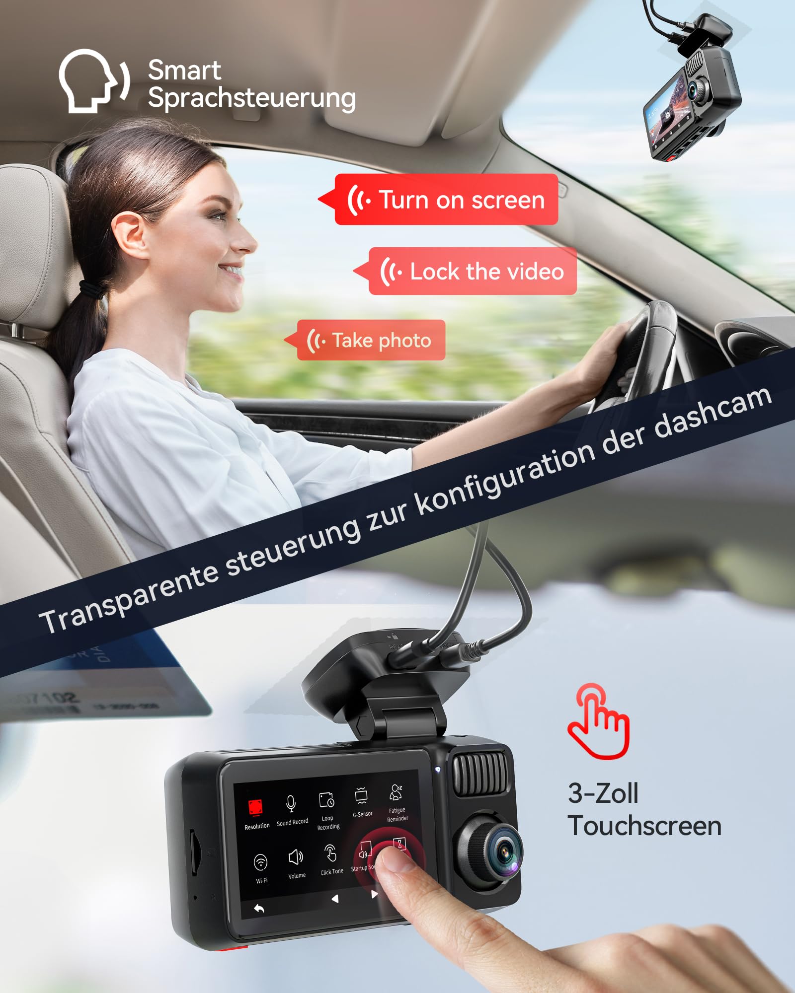 REDTIGER F17 Elite 4K 3 Kanal Dashcam Auto, STARVIS 2 IMX678 & IMX 675, 128GB Karte, Full Night Color, 4K+2.5K+1080P Vorne und Hinten Innen, Sprachsteuerung, 5GHz WiFi 6, GPS, HDR, Parkmodus