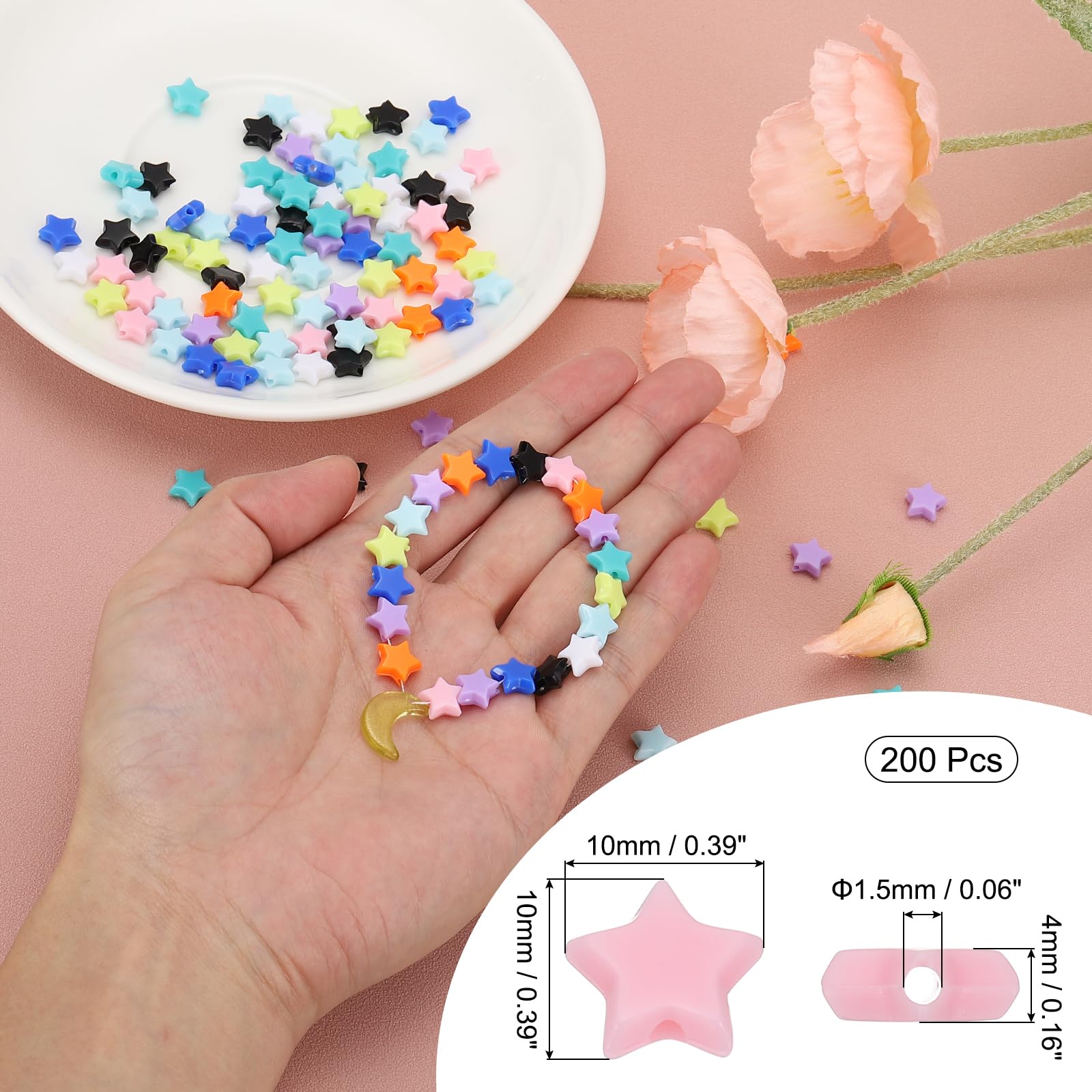 PATIKIL Acrylic Star Beads, 200 Pcs Star Shape Friendship Crafting Bead Spacer Loose Beads Large Hole for DIY Art Craft Decoration Pink - Image 2