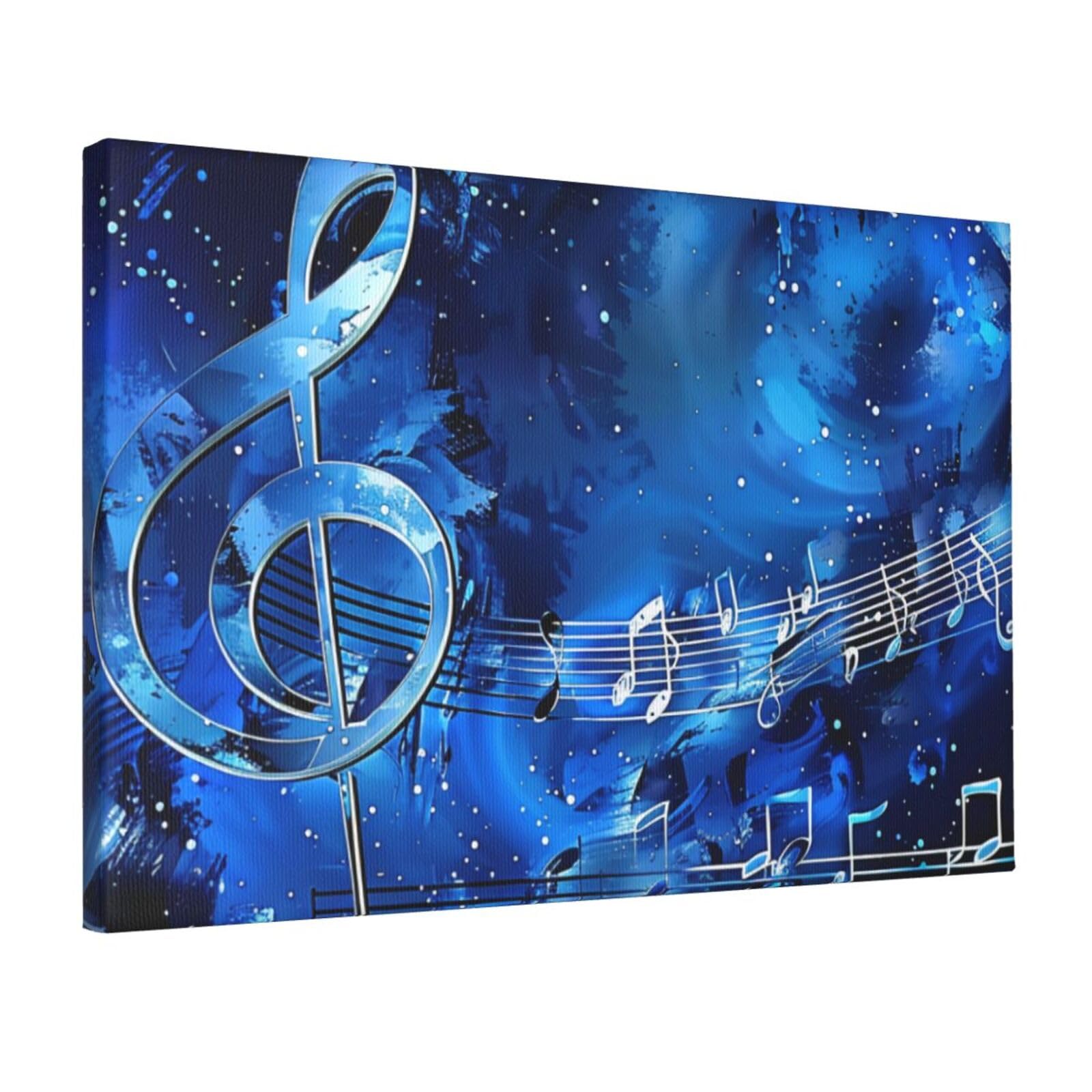 YKLJG Blue Music Printed Wall Art Canvas Prints 45x30 CM Wooden Framed Picture Painting Artwork for Bedroom Kitchen Home Office Decor