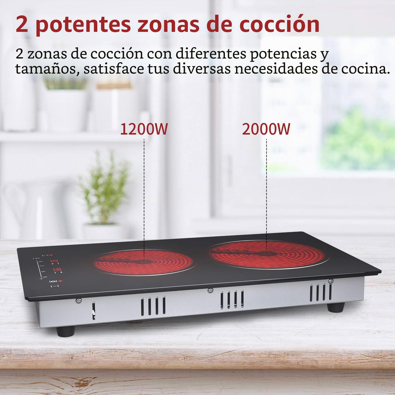 Placa vitrocerámica con 2 fuegos,placa de 2 fuegos,mesa de cocción vitrocerámica,2 fogones – (3200 W, autarkic, táctil, temporizador, vidrio-cerámica)– 2 Zona New