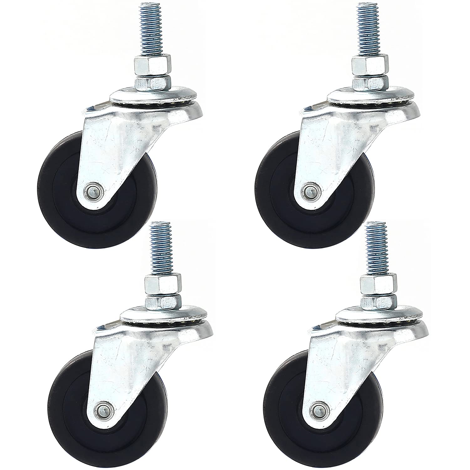 4 Pack Swivel Stem Caster w/ 2" Hard Rubber Wheel 3/8" threaded stem 1.1" Stem Length Heavy Duty