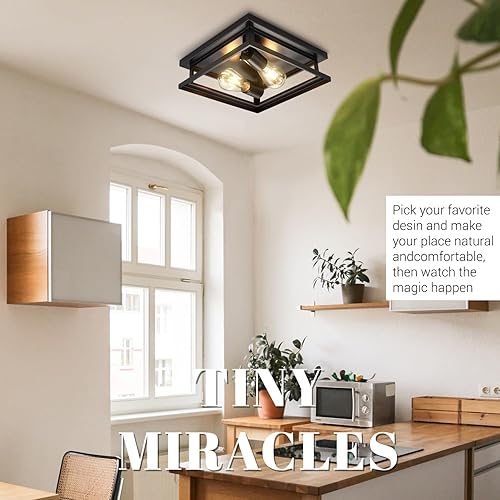 Miniatura 3 de Hamilyeah Lámpara de techo de montaje empotrado de granja, 2 luces, luz de techo para pasillo, color negro, lámpara de techo de cocina para montaje