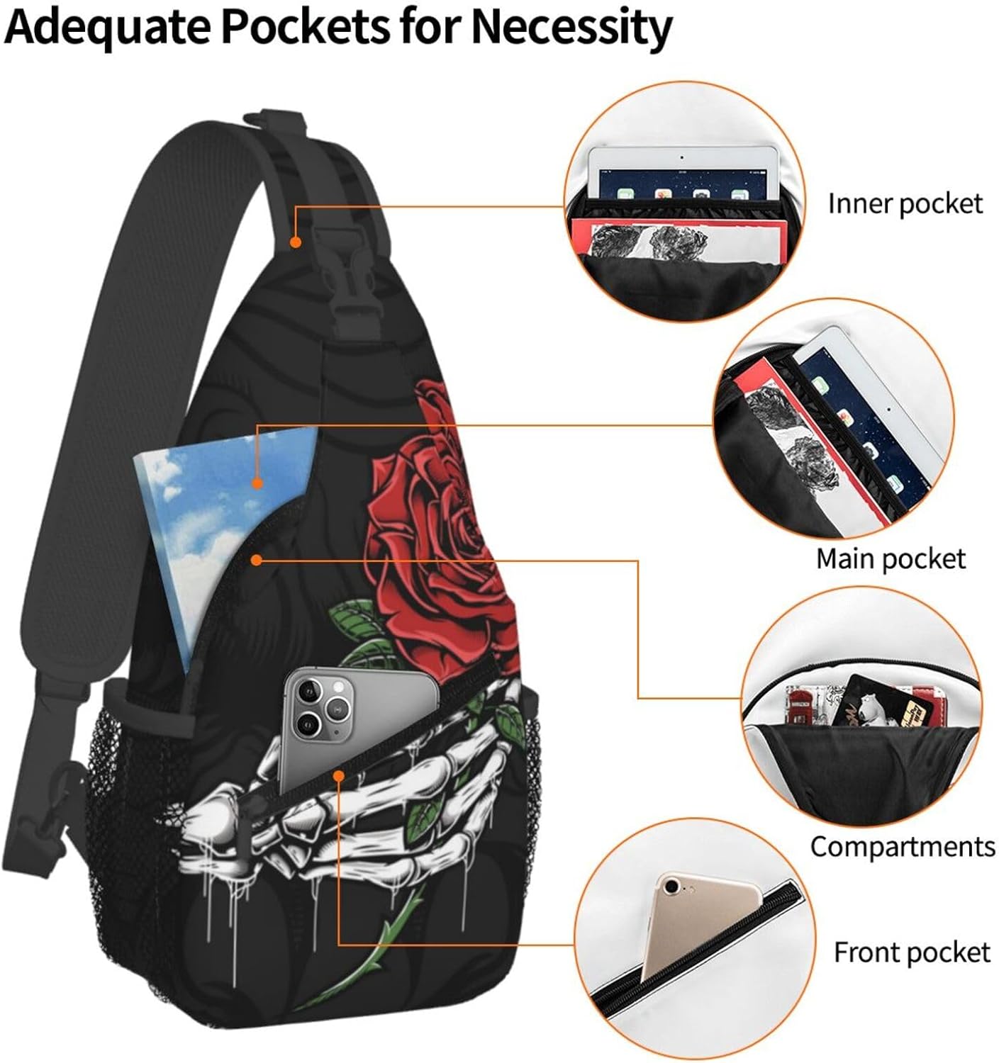 Skull Sling Backpack Chest Bag Crossbody Shoulder Bag Gym Cycling Travel Hiking Daypack For Men Women - Image 4