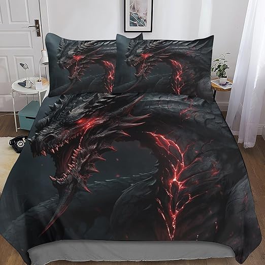 King Size Duvet Cover Sets Demon Dragon for Boys Girls Bedding 3D Black Duvet Cover Sets