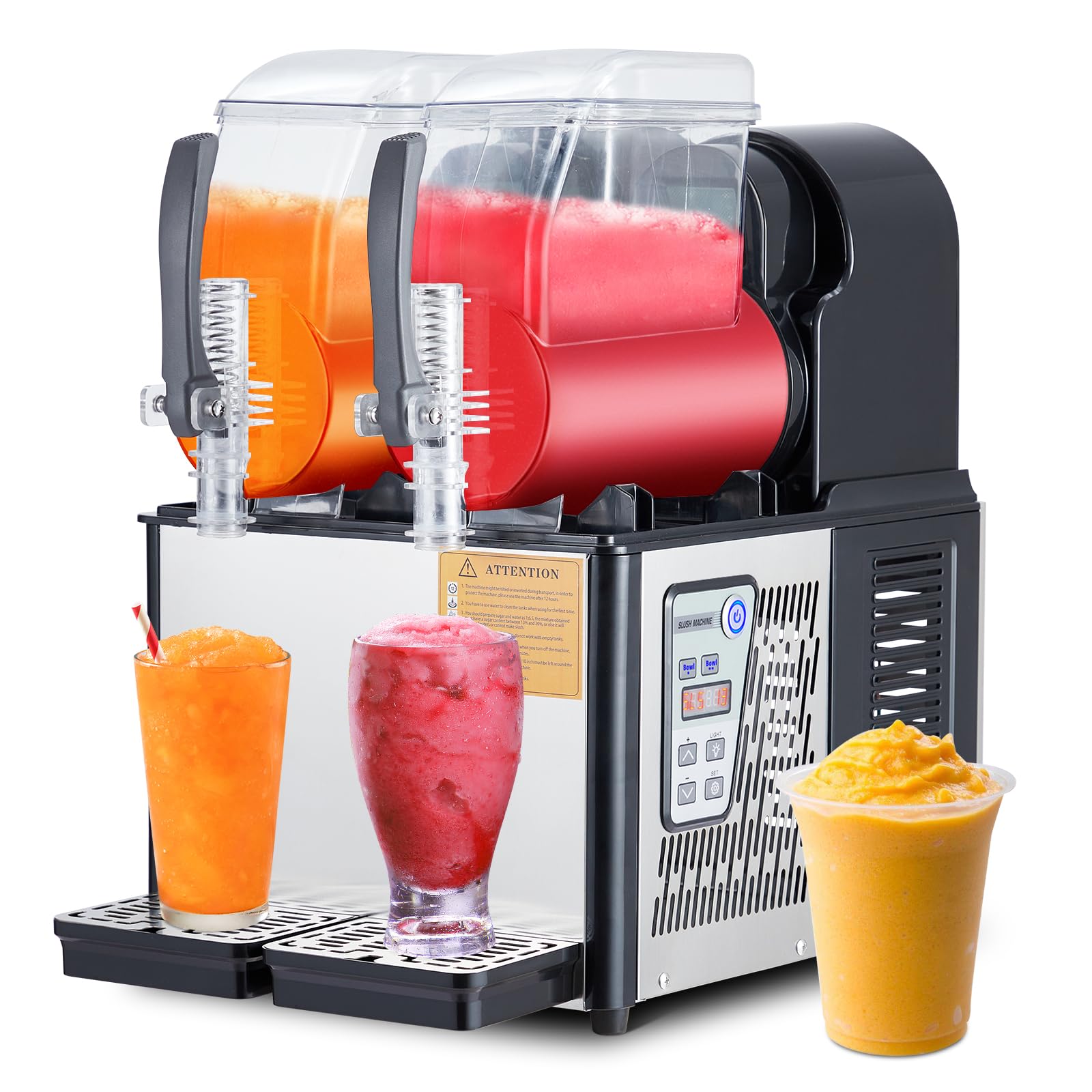 8L/2 Gal Commercial Slushy Machine, Frozen Drink Margarita Machine Smoothie Slushie Maker, Self-Cleaning, 370W Stainless Steel Slushy Machine for Homes, Coffee Shops, Restaurants, Black