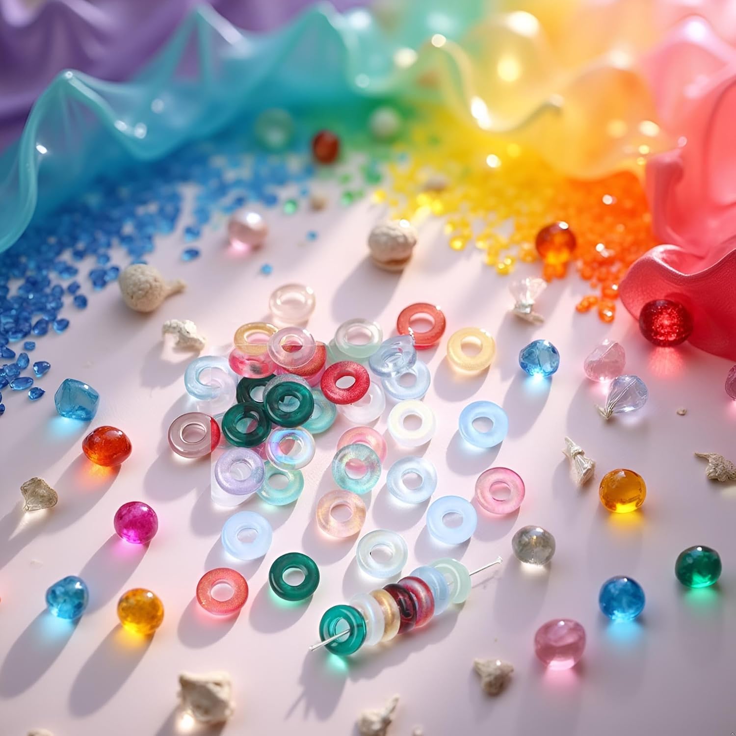 100 Pcs 11mm Glass Donut Beads, Charms Glitter Round Bead Colorful Crystal Beads Loose Spacer Beads for DIY Jewelry Making Crafts, Large Hole Donut Shape - Image 2