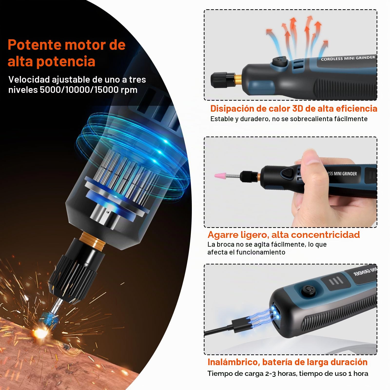 Lápiz de Grabado Eléctrico con 96 Cabezales, Multiherramienta Herramienta Rotativa, Mini Amoladora Eléctrica Grabador Inalámbrico USB Recargables Portátil para Grabar/Taladrar/Cortar/Esmerilar