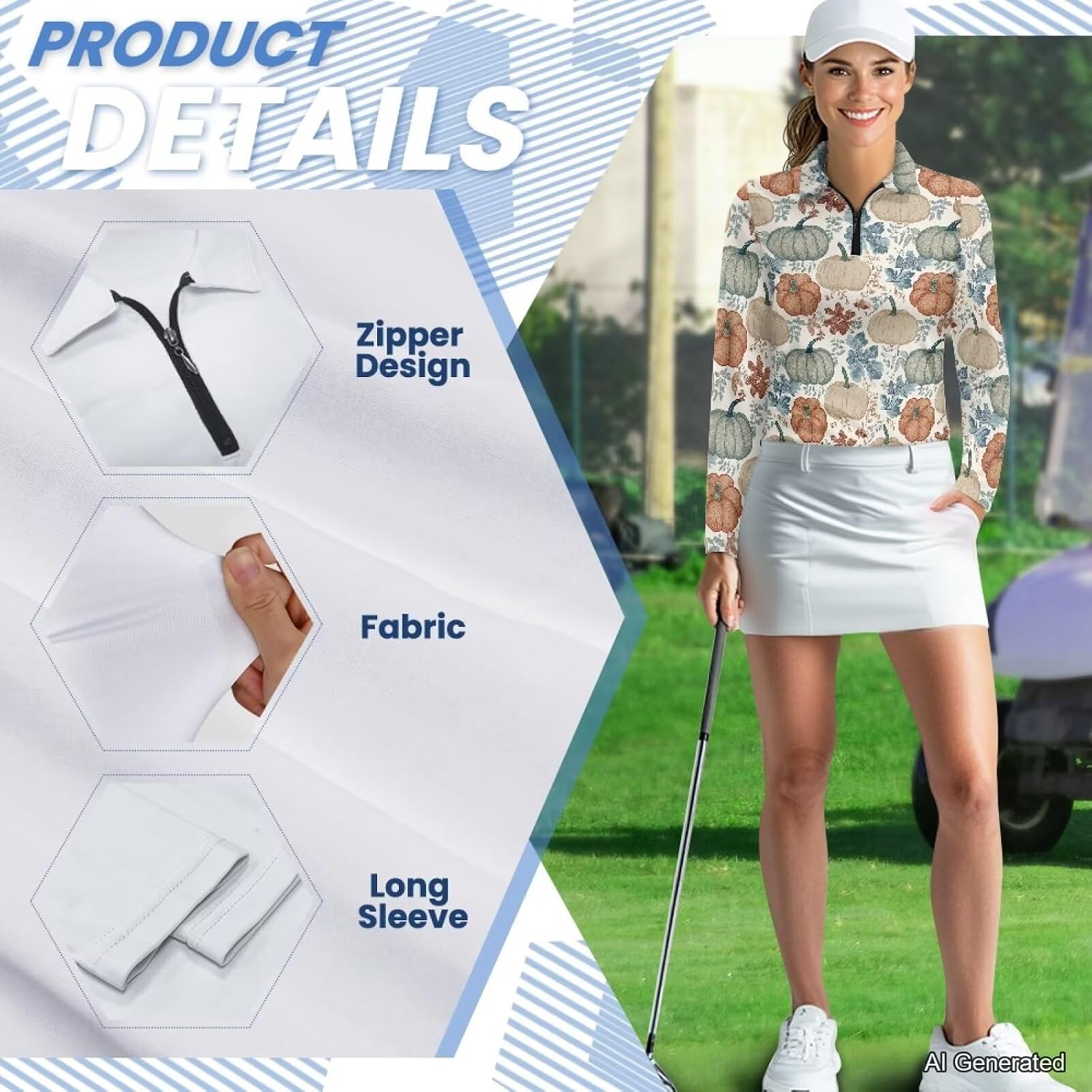 Suobstales Women's Long Sleeve Golf Polo Shirts Zip Up Pullover Workout Tops Athletic Tennis Shirt Plus Size XS-2XL