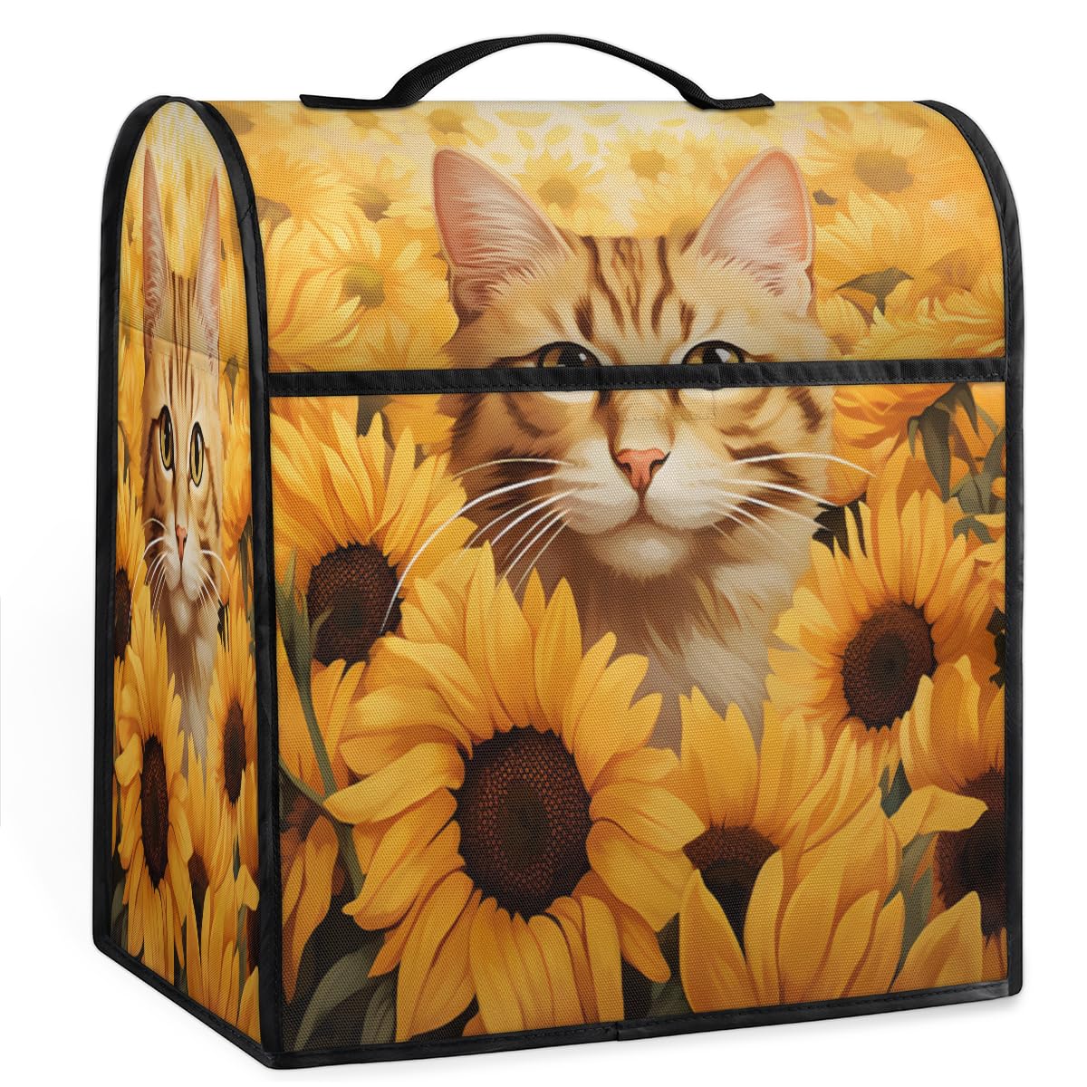 Coffee Maker Cover Cute Sunflower Cat Kitchen Appliance Covers Small Appliance Covers Blender Cover Juicer Cover Dust Covers for Kitchen Appliances with Top Handle and Pockets,Washable,B629