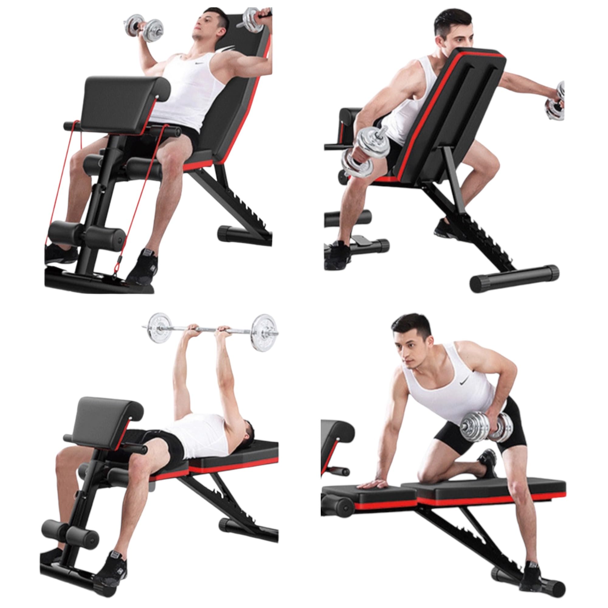 Banco de Mancuerna Plegable Inclinable Banco de Pesas Musculación Multifuncional para Entrenamiento Completo Máquina de Fitness Gimnasio Hogar