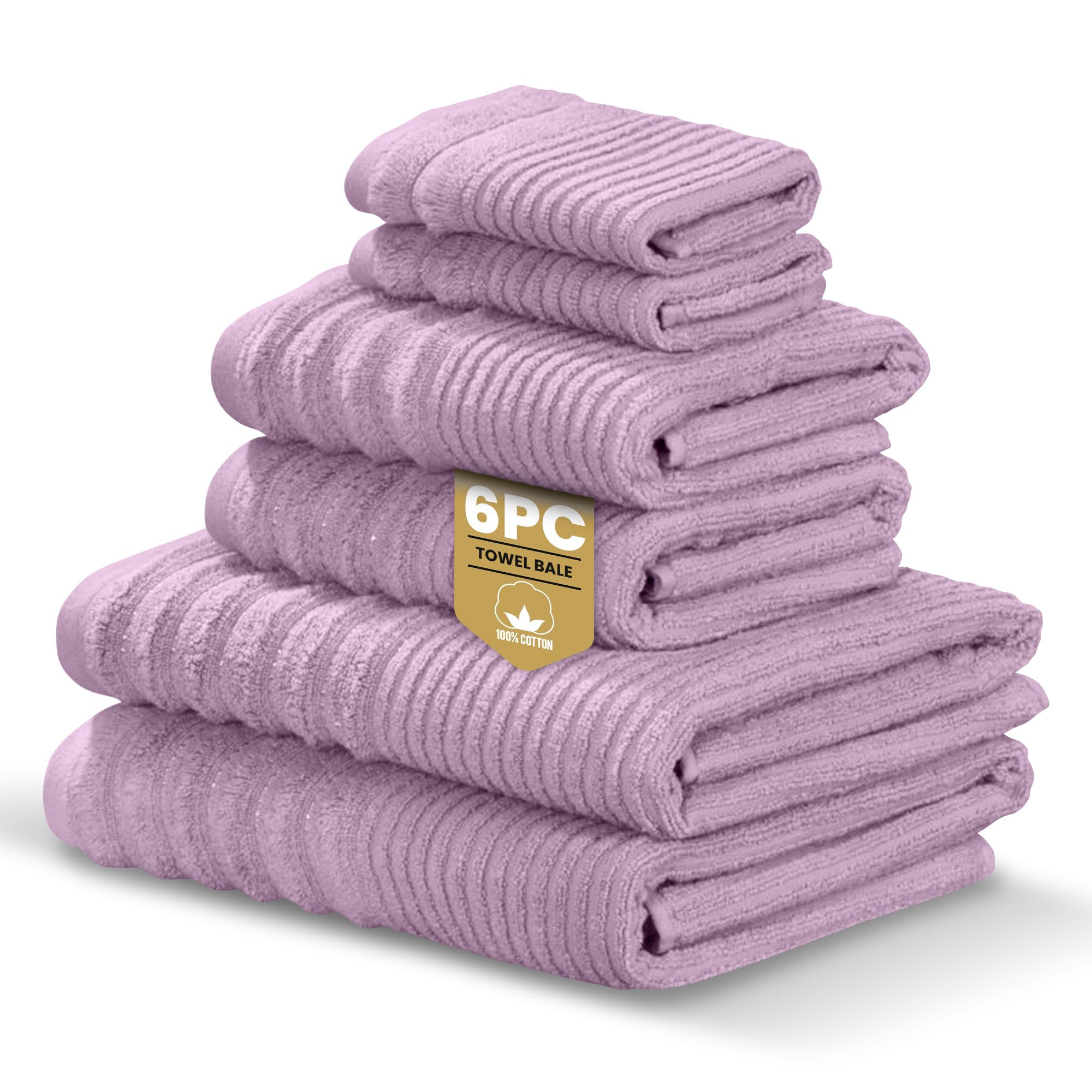 Rapport Home Linear 6-Piece Towel Bale | Bale Lavendar Pink | Luxurious 100% Cotton 500gsm Bathroom Set